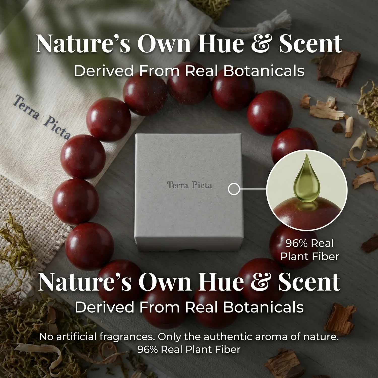 Red Musk aromatherapy bracelet with botanical detail