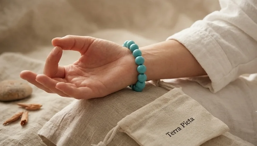 Turquoise bracelet worn on wrist
