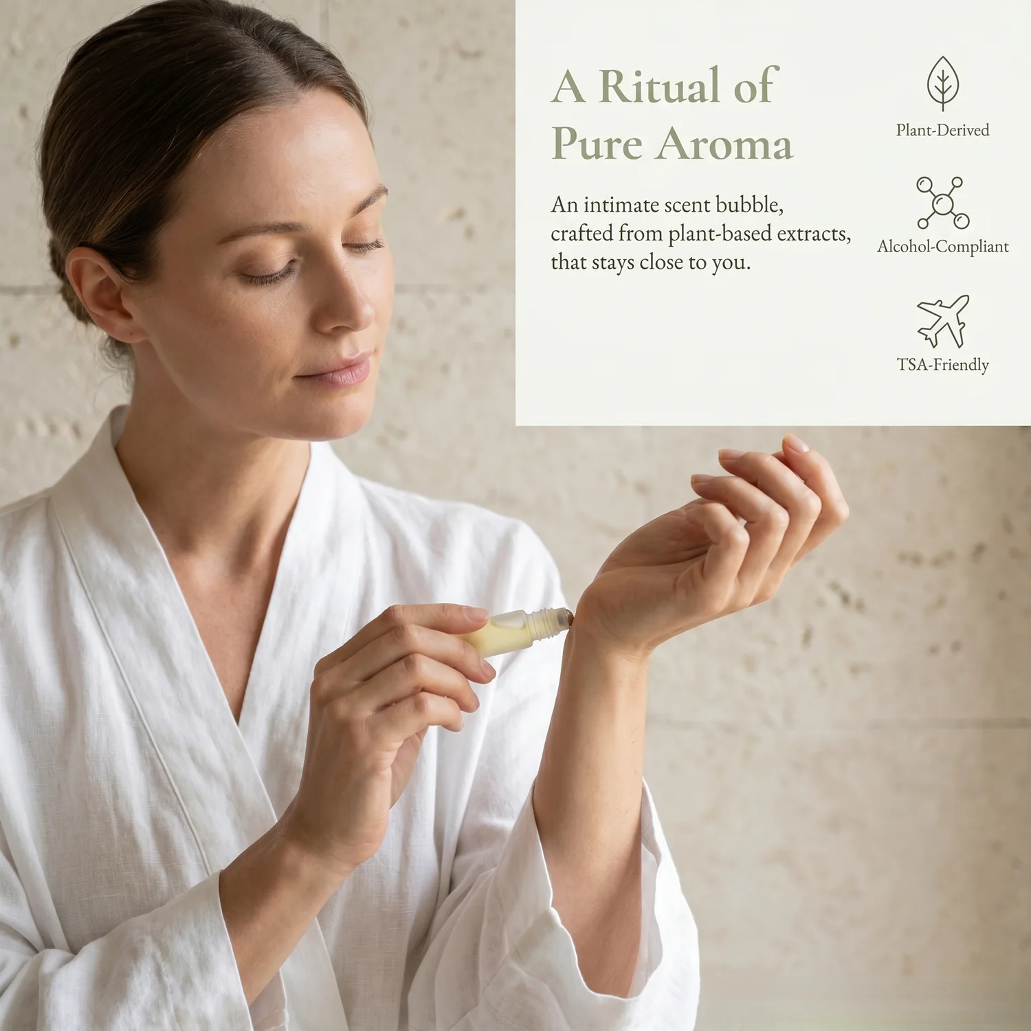 Woman applying Terra Picta perfume oil to her wrist