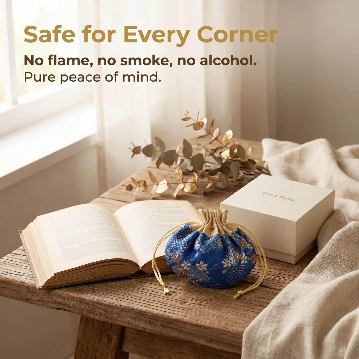 Sachet safety and no flame graphic
